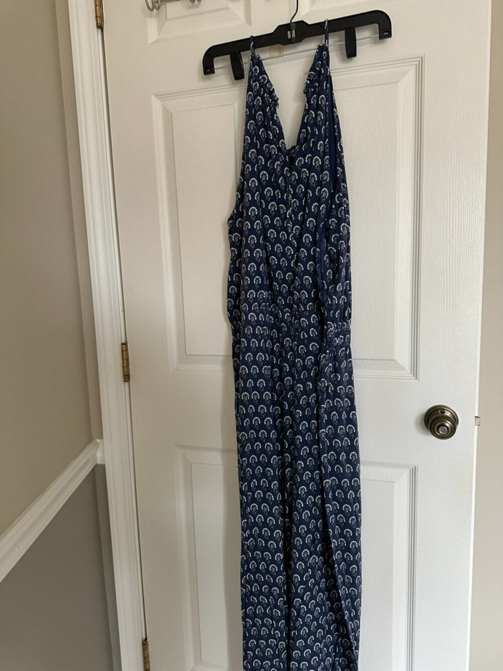 LOFT Beach Jumpsuit Size 22 Blue Printed Wide Leg Sleeveless Summer